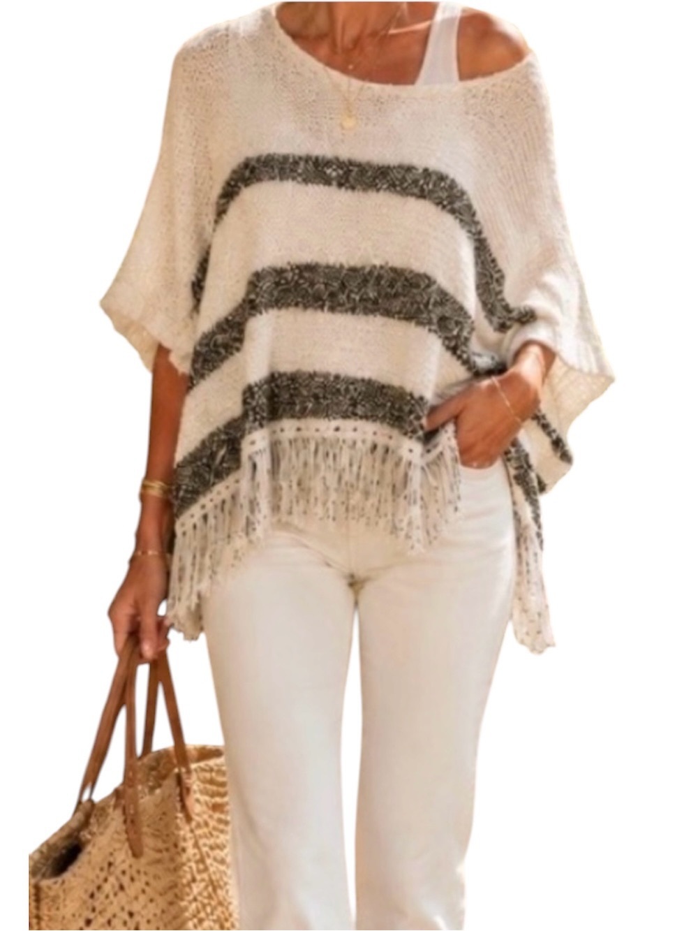 NWOT Moth by Anthropologie Short-sleeve Poncho Sweater with Fringe Detail
